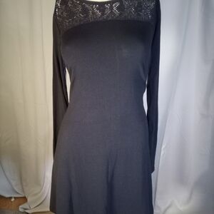 Poof! Black Long Sleeve Dress Crew Neck